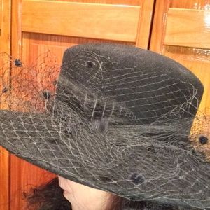 Black Wool Felt Hat with Veil